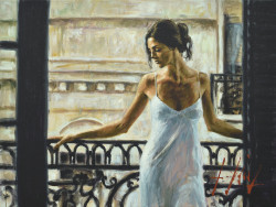 Balcony at Buenos Aires I (Black Float) by Fabian Perez - Stretched Canvas