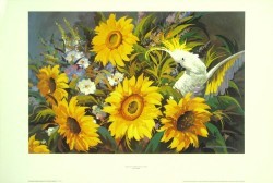 Sunflowers with Yellow Crested Cockatoo by Jean (John) Sindelar