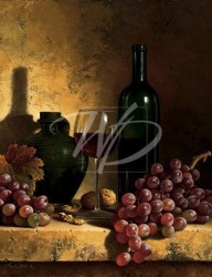 Wine Bottle Grapes & Walnuts by Loran Speck