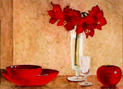 Vase & Bowls with Amarylillis