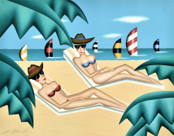 The Sunbathers Screenprint, signed and numbered in pencil by Robin Morris