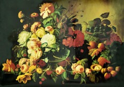 Still Life Delft Vase with Flowers by Severin Roesen