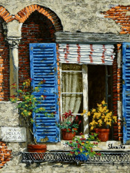 Windows of Italy Hand Embellished Stretched by Viktor Shvaiko - Stretched Canvas