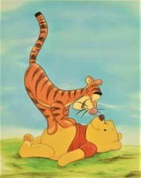 Pooh playing with Tigger