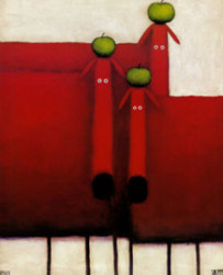 3 Red Dogs With Apple by Daniel Patrick Kessler