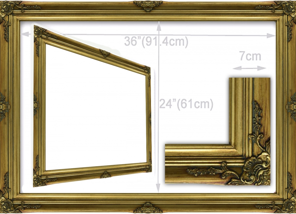 Empty Gold Ornate Baroque Frame III - Inner Size Fits 91.5 x 61cm