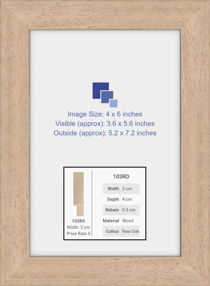 4x6 inch Photo Frame Raw Oak Box Style