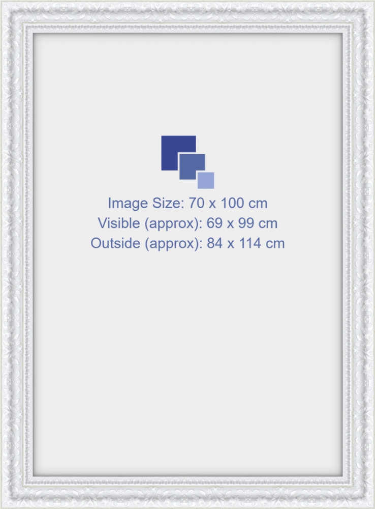 70x100cm Picture Frame White Ornate Synthetic with Perpsex (7.5cm)